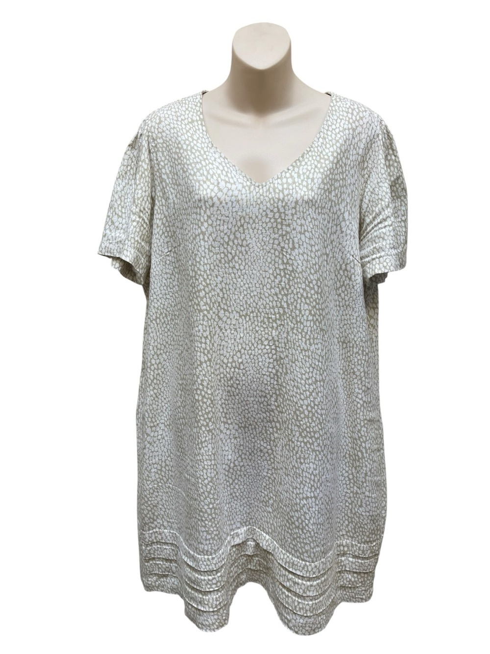 Original Nicole Miller XL Linen Blend Tunic Top V Neck Beige Short Sleeve